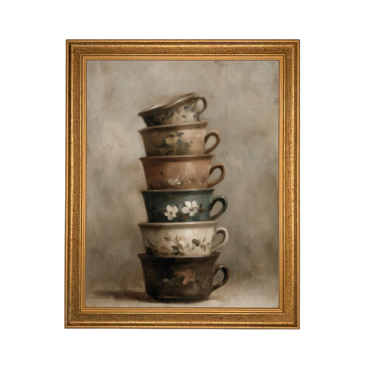 Framed Vintage Kitchen Teacups Pottery Still Life Canvas Print ST-649