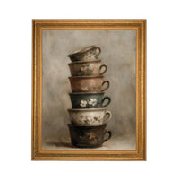 Framed Vintage Kitchen Teacups Pottery Still Life Canvas Print ST-649