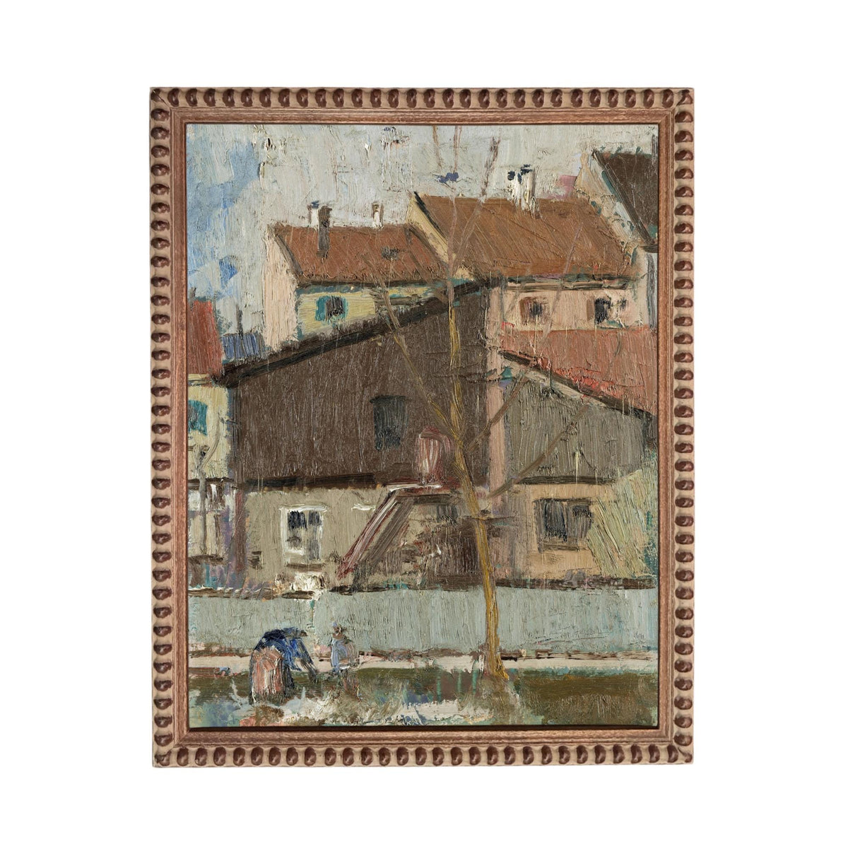 Framed European Cityscape Canvas Art Print: Vintage Farmhouse Decor #ARC-128