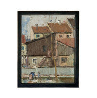 Framed European Cityscape Canvas Art Print: Vintage Farmhouse Decor #ARC-128