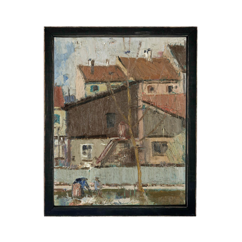 Framed European Cityscape Canvas Art Print: Vintage Farmhouse Decor #ARC-128