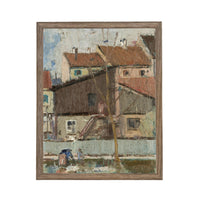 Framed European Cityscape Canvas Art Print: Vintage Farmhouse Decor #ARC-128