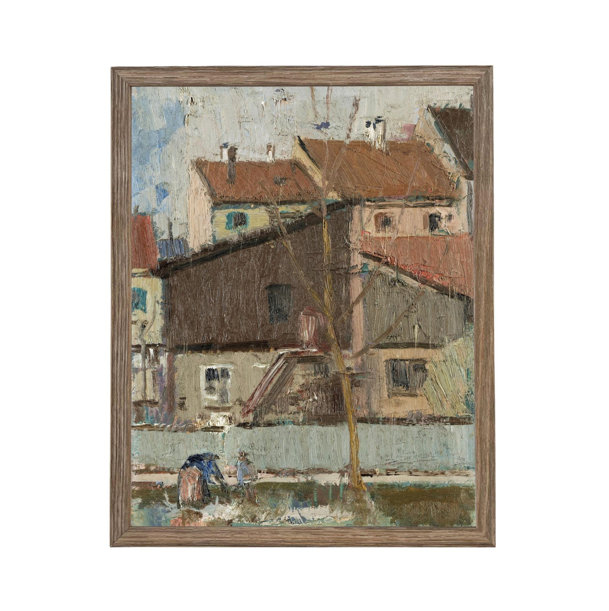 Framed European Cityscape Canvas Art Print: Vintage Farmhouse Decor #ARC-128