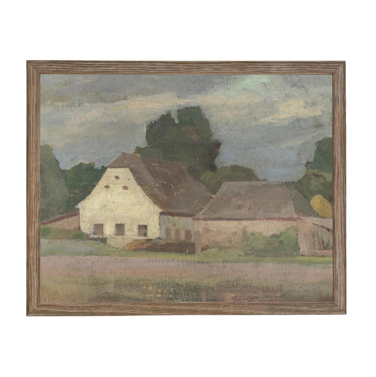 Framed Vintage Canvas Print: Landscape Barn Art, Modern Farmhouse Cottage Style #ARC-129
