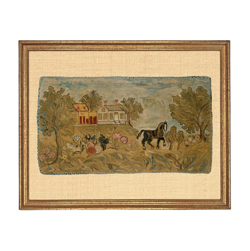 Framed Horse & Cottage Canvas Art Print: Vintage Farmhouse Decor #COT-101