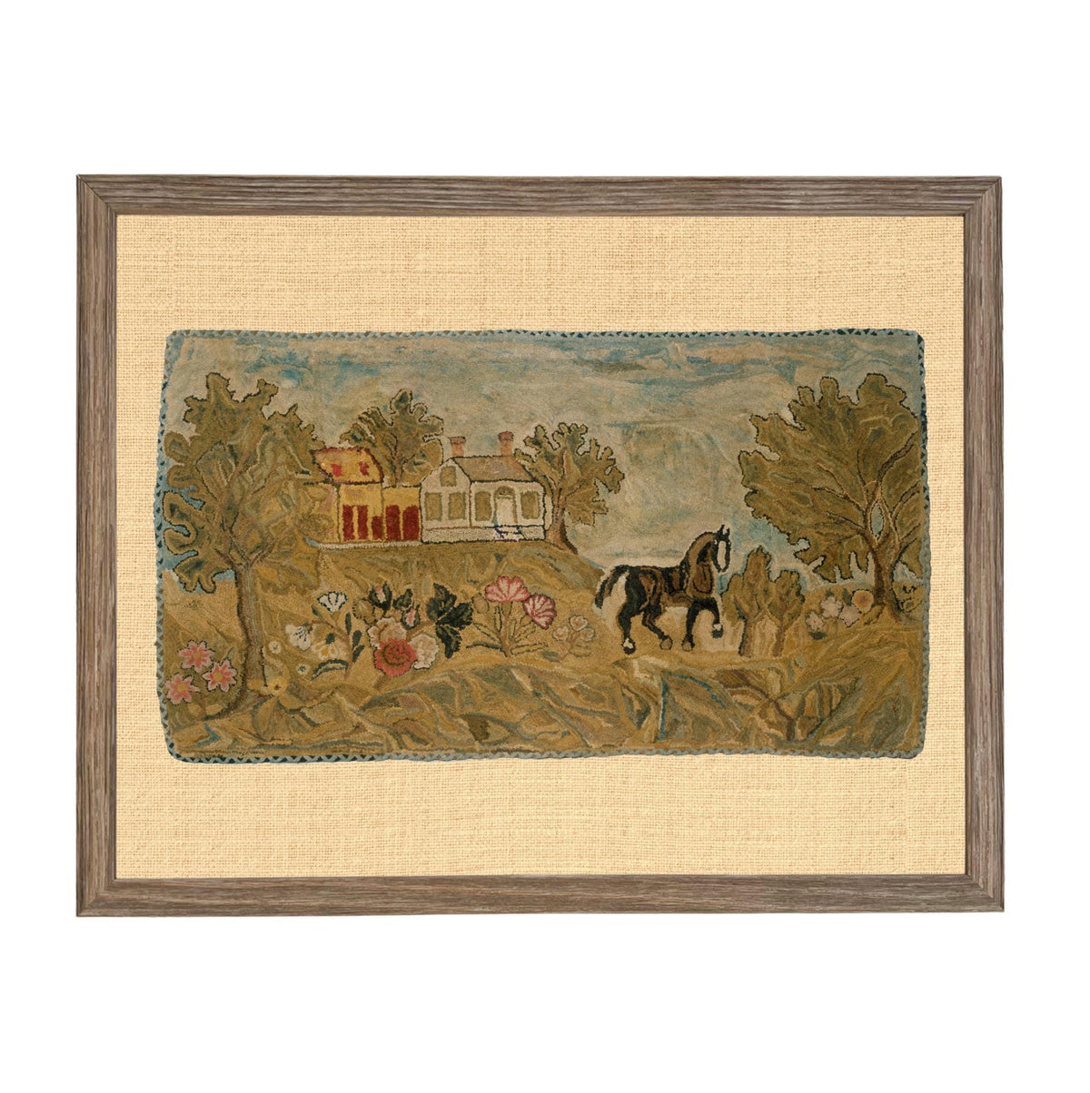 Framed Horse & Cottage Canvas Art Print: Vintage Farmhouse Decor #COT-101