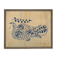 Framed Vintage Blue Floral Folk Bird Canvas Art Print: Vintage Farmhouse Decor #COT-102