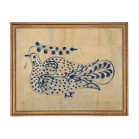 Framed Vintage Blue Floral Folk Bird Canvas Art Print: Vintage Farmhouse Decor #COT-102