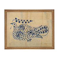 Framed Vintage Blue Floral Folk Bird Canvas Art Print: Vintage Farmhouse Decor #COT-102