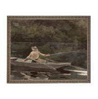 Framed Canvas Fishing Lake Landscape Print: Vintage Cabin Art #CAB-101