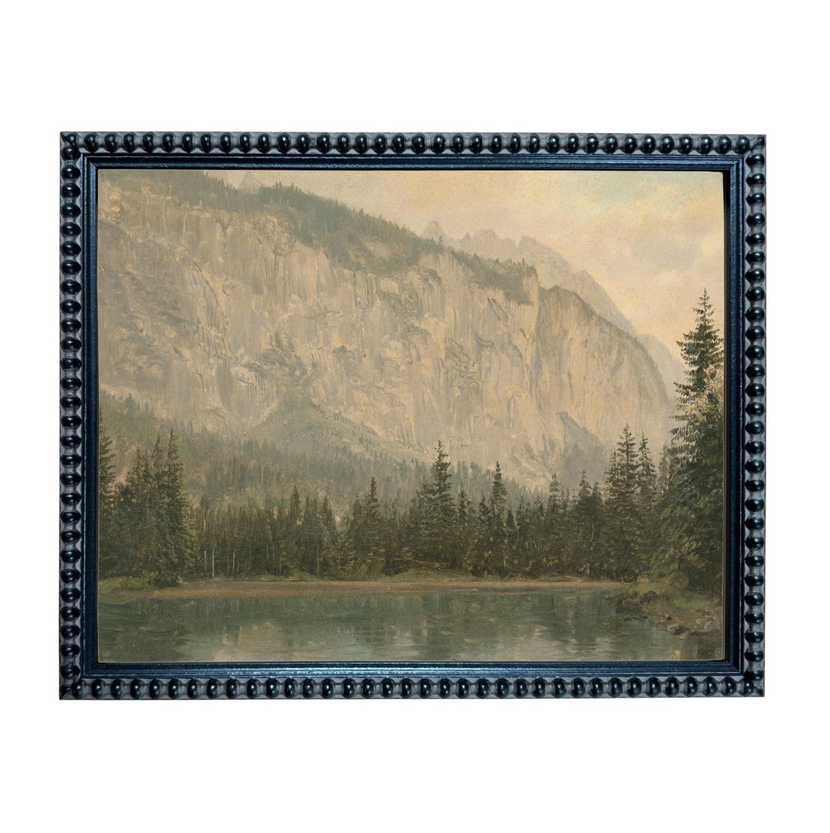 Framed Canvas Lake House Print: Vintage Cabin Landscape Art #CAB-102
