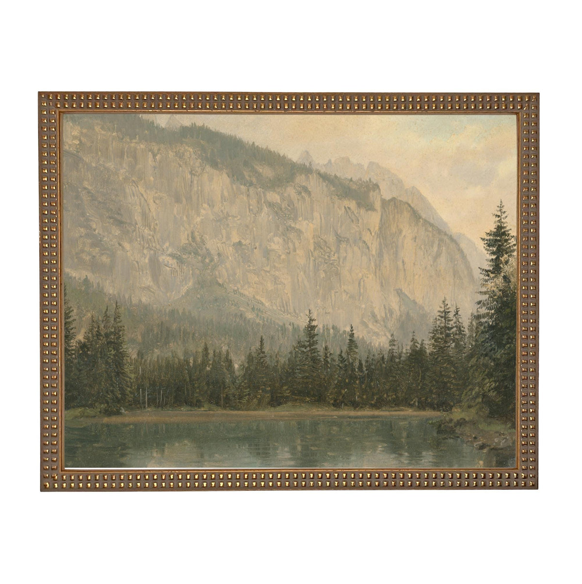 Framed Canvas Lake House Print: Vintage Cabin Landscape Art #CAB-102