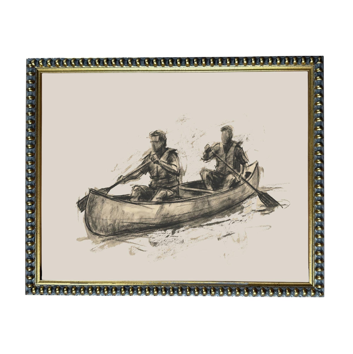 Framed Canvas Lake Landscape Print: Vintage Cabin Art #CAB-103