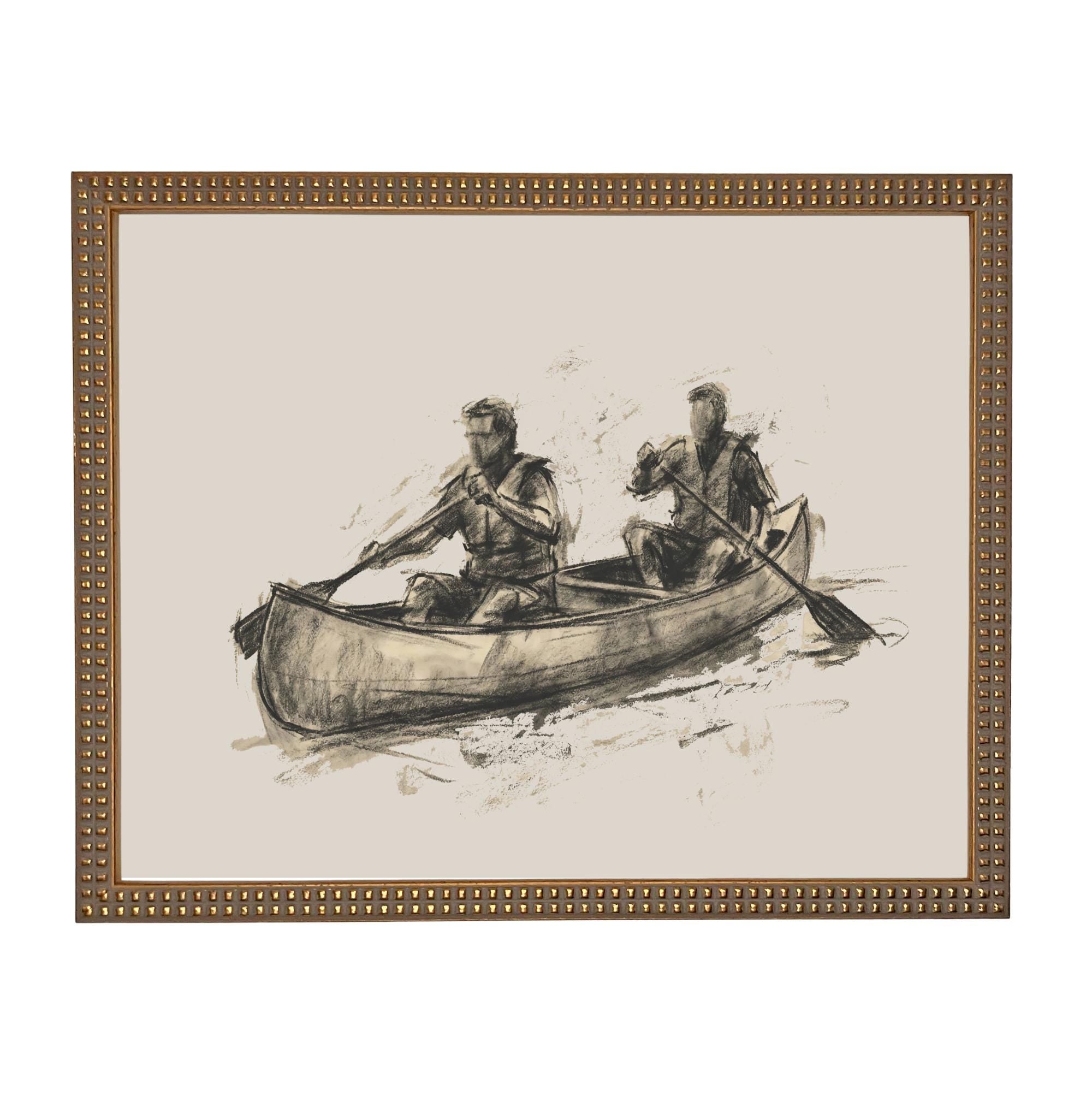 Framed Canvas Lake Landscape Print: Vintage Cabin Art #CAB-103