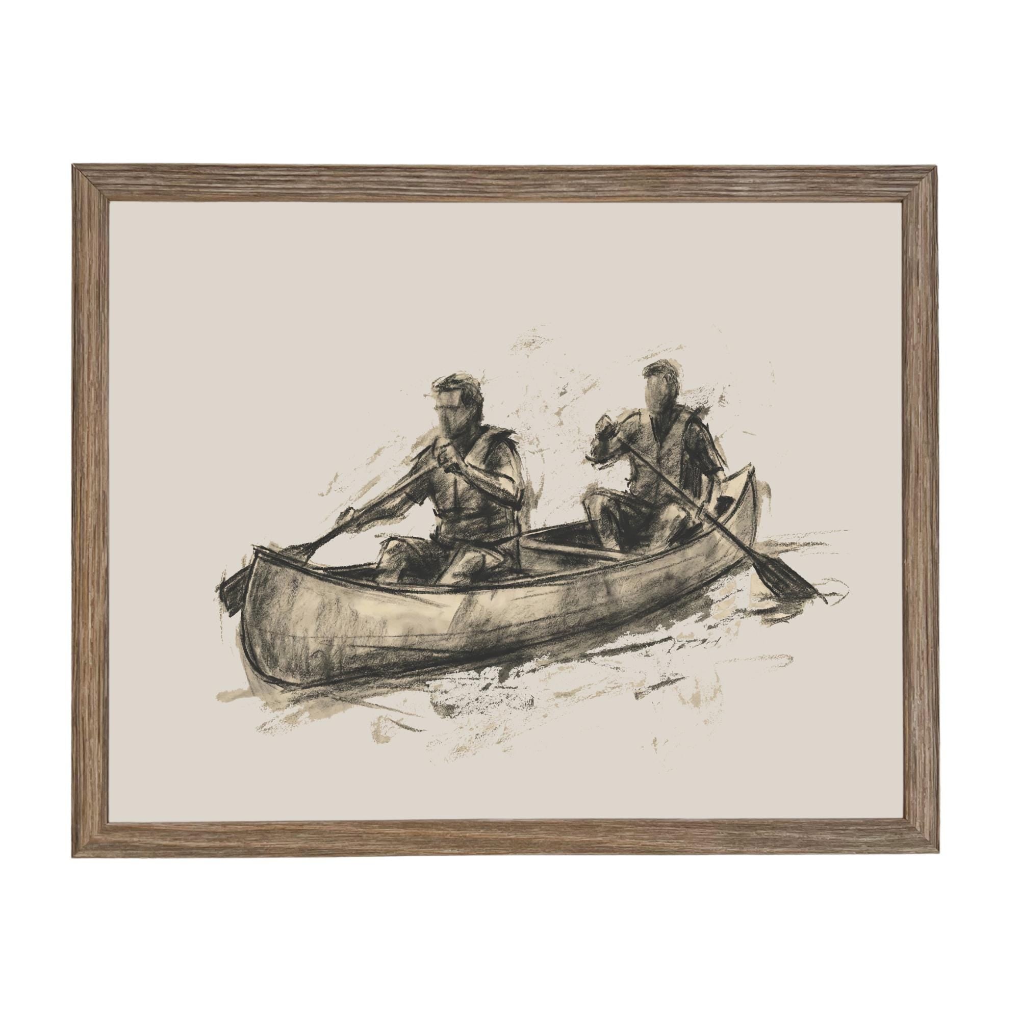 Framed Canvas Lake Landscape Print: Vintage Cabin Art #CAB-103