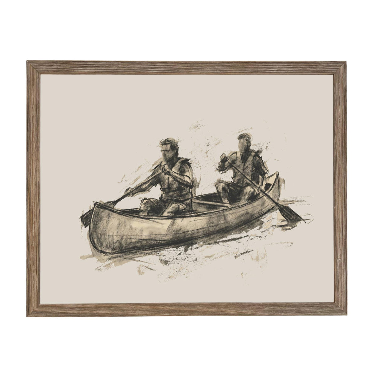 Framed Canvas Lake Landscape Print: Vintage Cabin Art #CAB-103