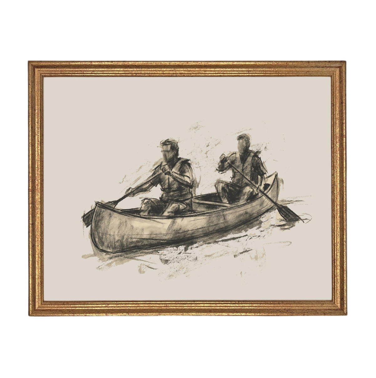 Framed Canvas Lake Landscape Print: Vintage Cabin Art #CAB-103