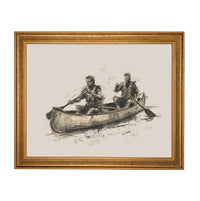 Framed Canvas Lake Landscape Print: Vintage Cabin Art #CAB-103