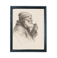 Framed Vintage Fisherman Sketch- Neutral Cabin or Lake Art #CAB-104