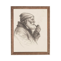 Framed Vintage Fisherman Sketch- Neutral Cabin or Lake Art #CAB-104