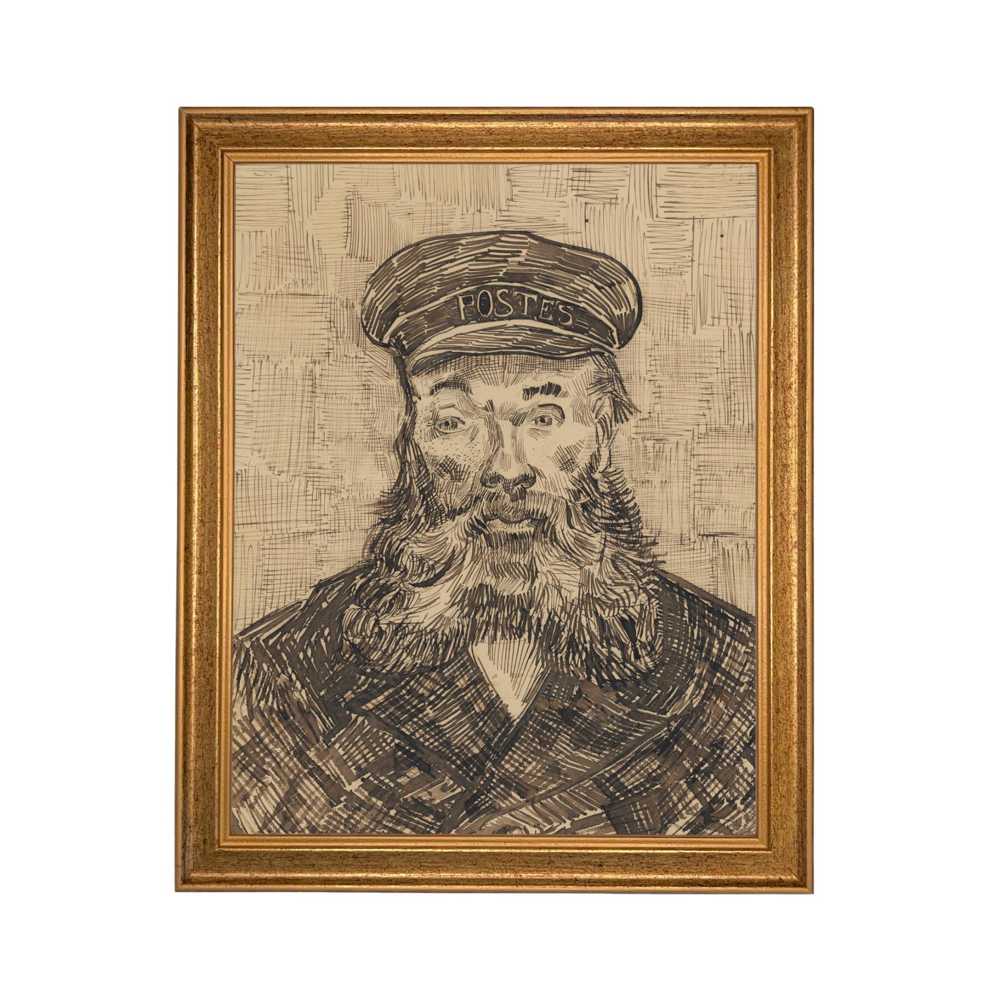 Framed Vintage Old Sailor Sketch- Nautical Cabin or Lake Art #CAB-106