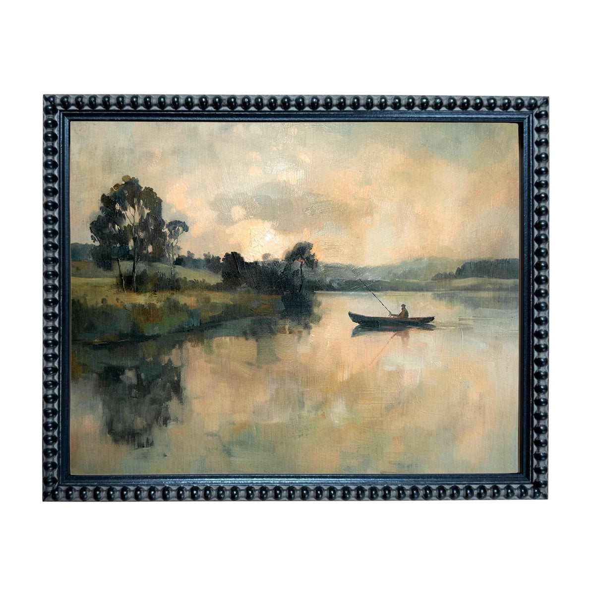 READY to SHIP 18X24 Framed Vintage Fisherman Print on Canvas: Lake House Cabin Art #CAB-109