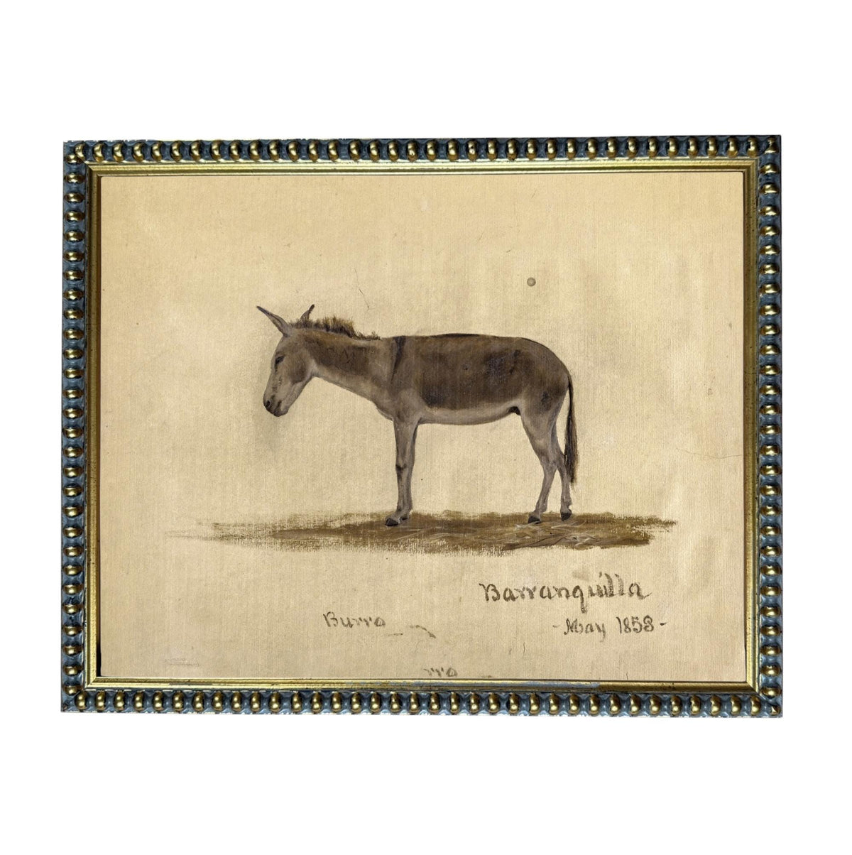 Framed Vintage Donkey Canvas Print: Farmhouse Art #A-207