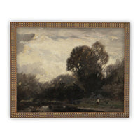READY to SHIP 24X36 Framed Vintage Canvas Print: Moody Farmhouse Landscape Art