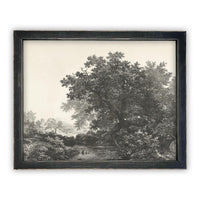 Vintage Framed Canvas Art Black White Tree Sketch #LAN-149