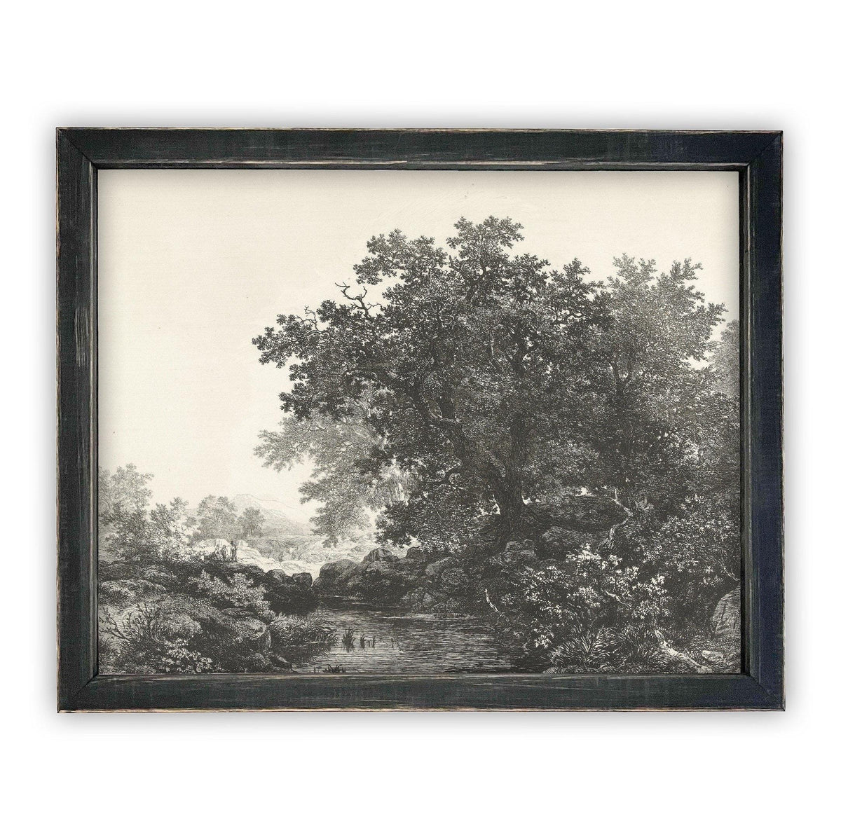 Vintage Framed Canvas Art Black White Tree Sketch #LAN-149