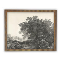 Vintage Framed Canvas Art Black White Tree Sketch #LAN-149