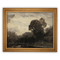 READY to SHIP 24X36 Framed Vintage Canvas Print: Moody Farmhouse Landscape Art