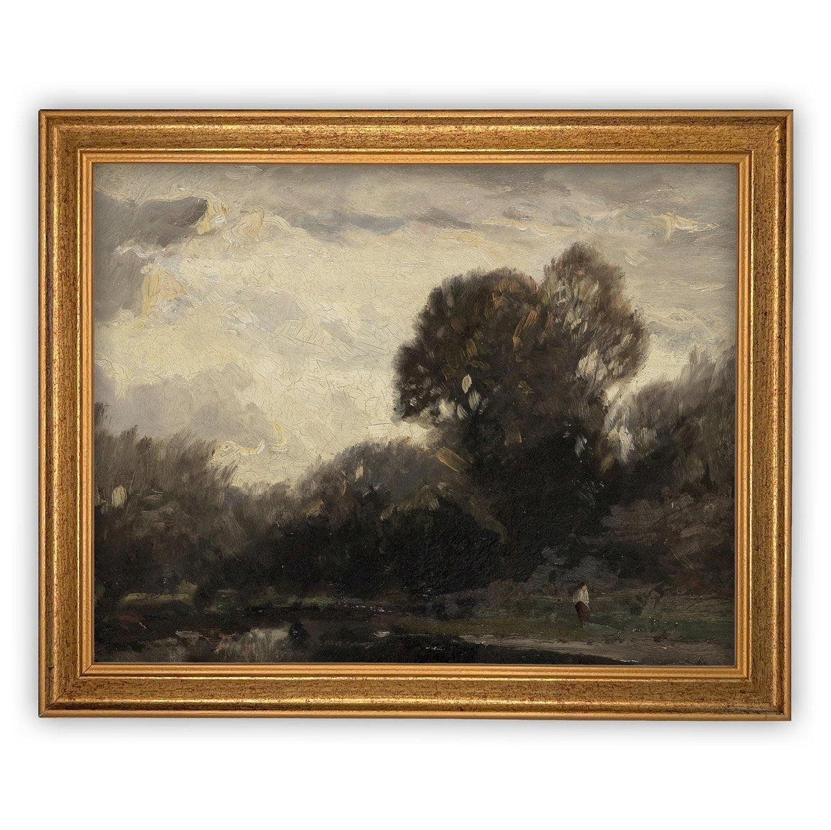 READY to SHIP 24X36 Framed Vintage Canvas Print: Moody Farmhouse Landscape Art
