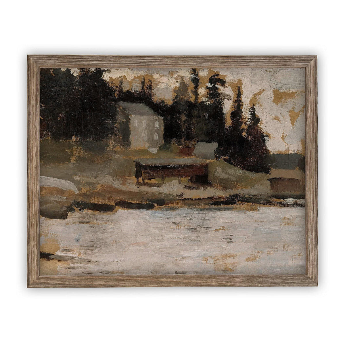 READY to SHIP 16X20 Framed Lake House Canvas Print: Vintage Landscape Art