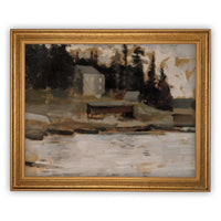 READY to SHIP 16X20 Framed Lake House Canvas Print: Vintage Landscape Art