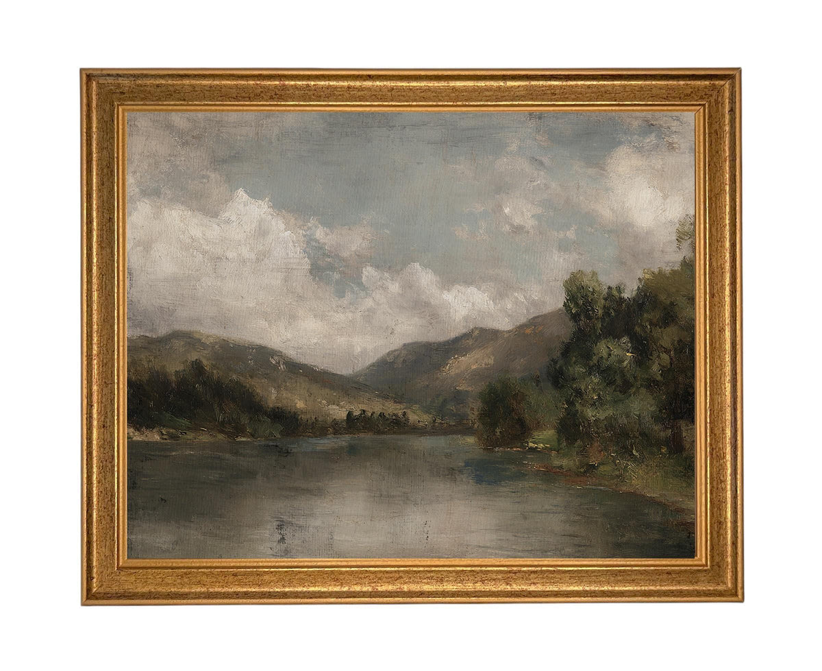 READY to SHIP 12X16 Framed Lake House Canvas Print: Vintage Moody Landscape Art