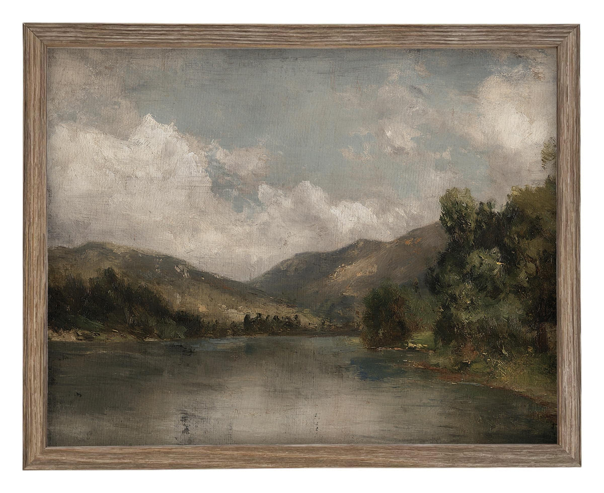 READY to SHIP 12X16 Framed Lake House Canvas Print: Vintage Moody Landscape Art