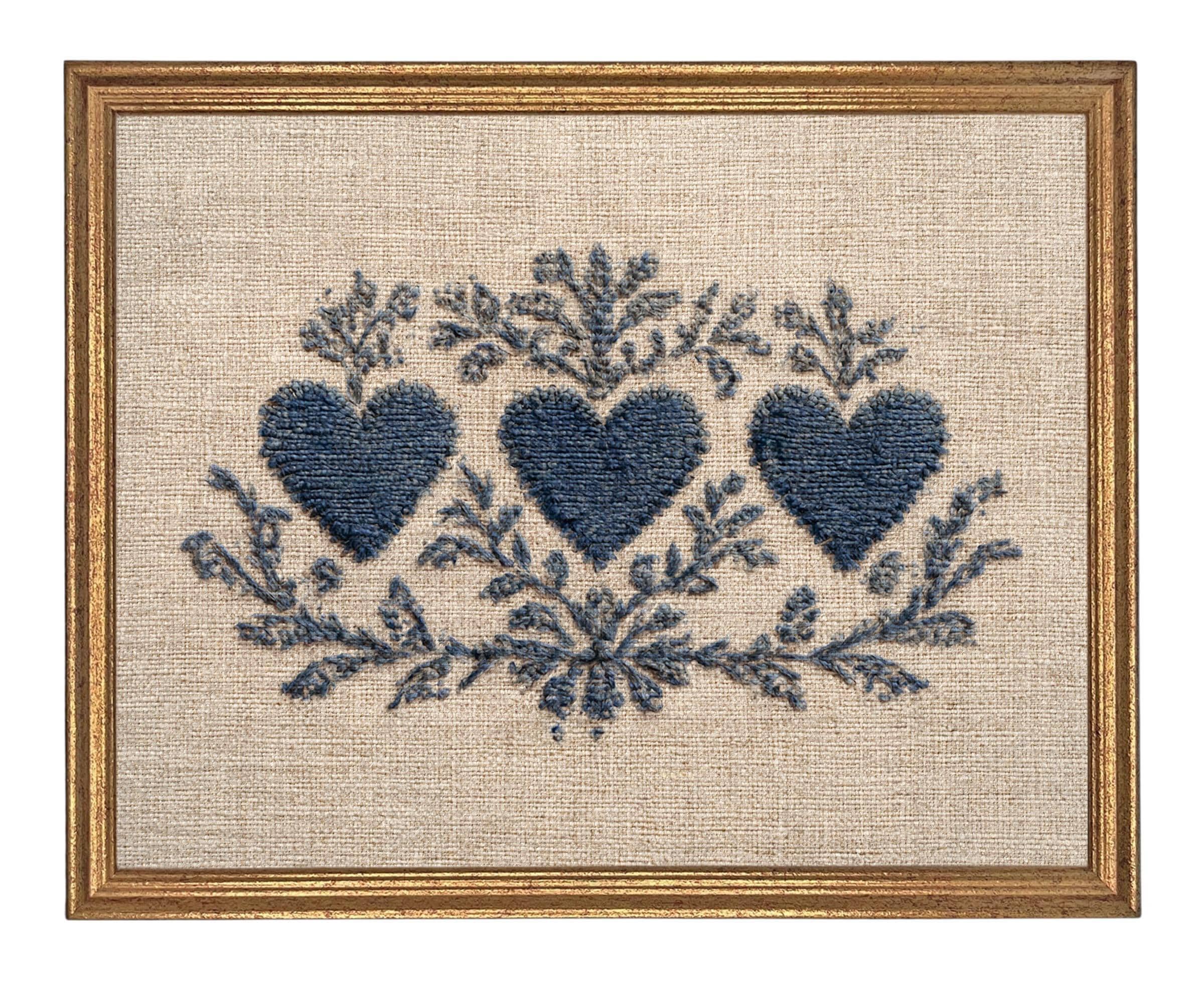 Framed Vintage Canvas Print: Folk Art Heart Tapestry Art #MSC-110