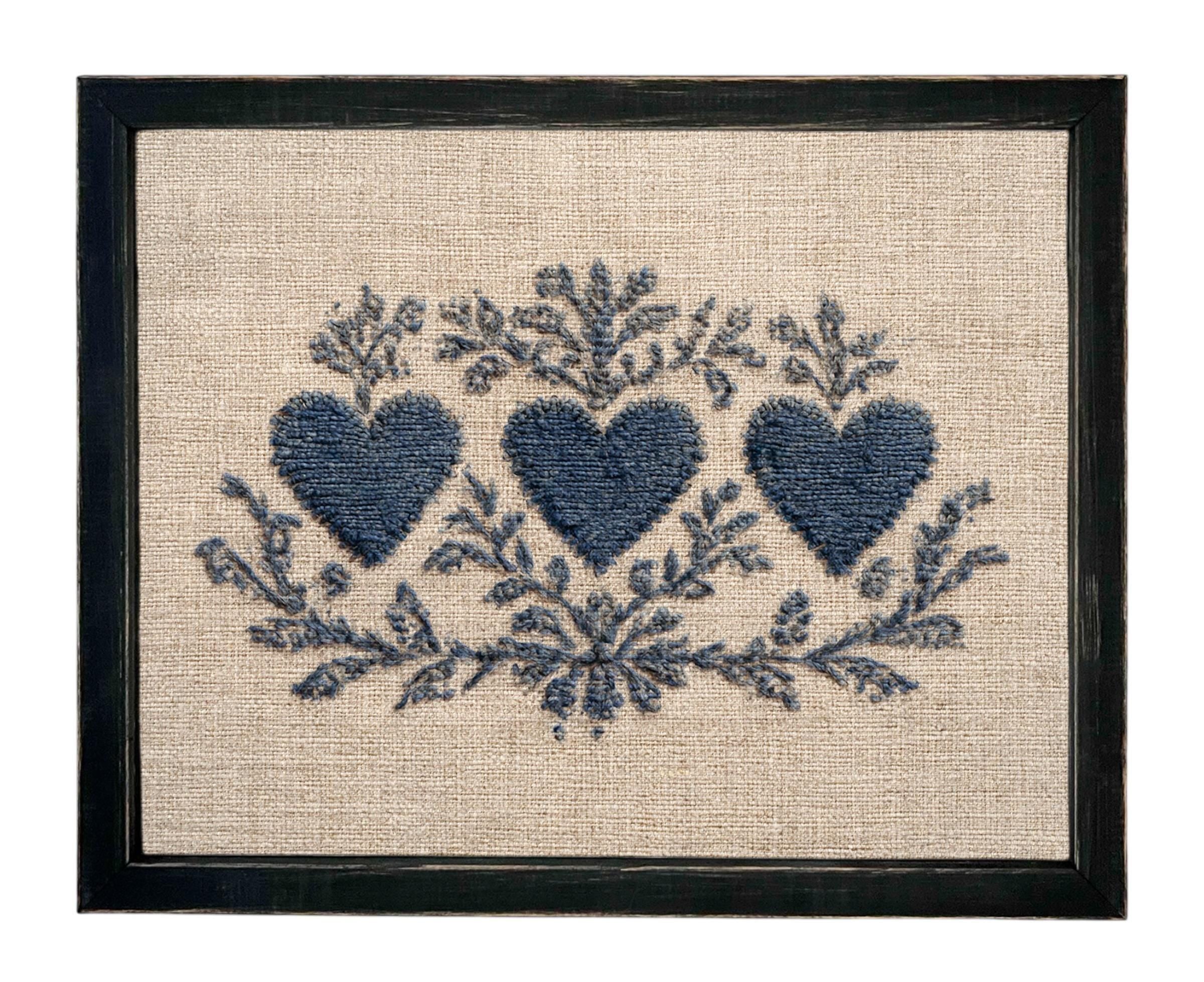 Framed Vintage Canvas Print: Folk Art Heart Tapestry Art #MSC-110