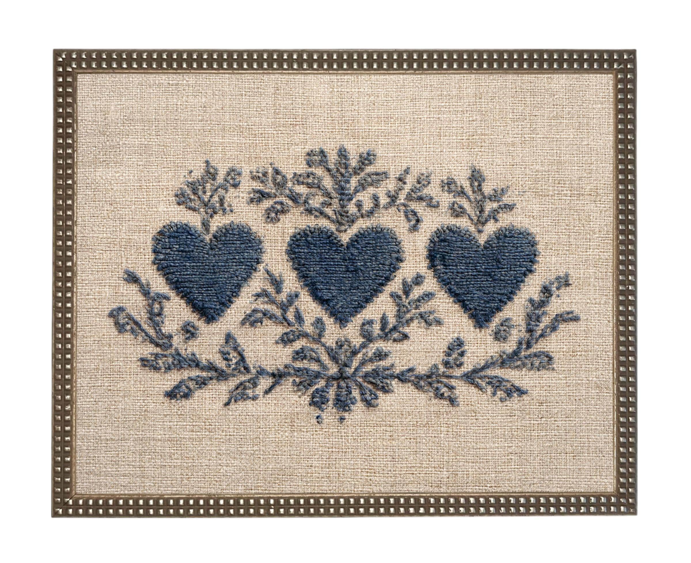 Framed Vintage Canvas Print: Folk Art Heart Tapestry Art #MSC-110