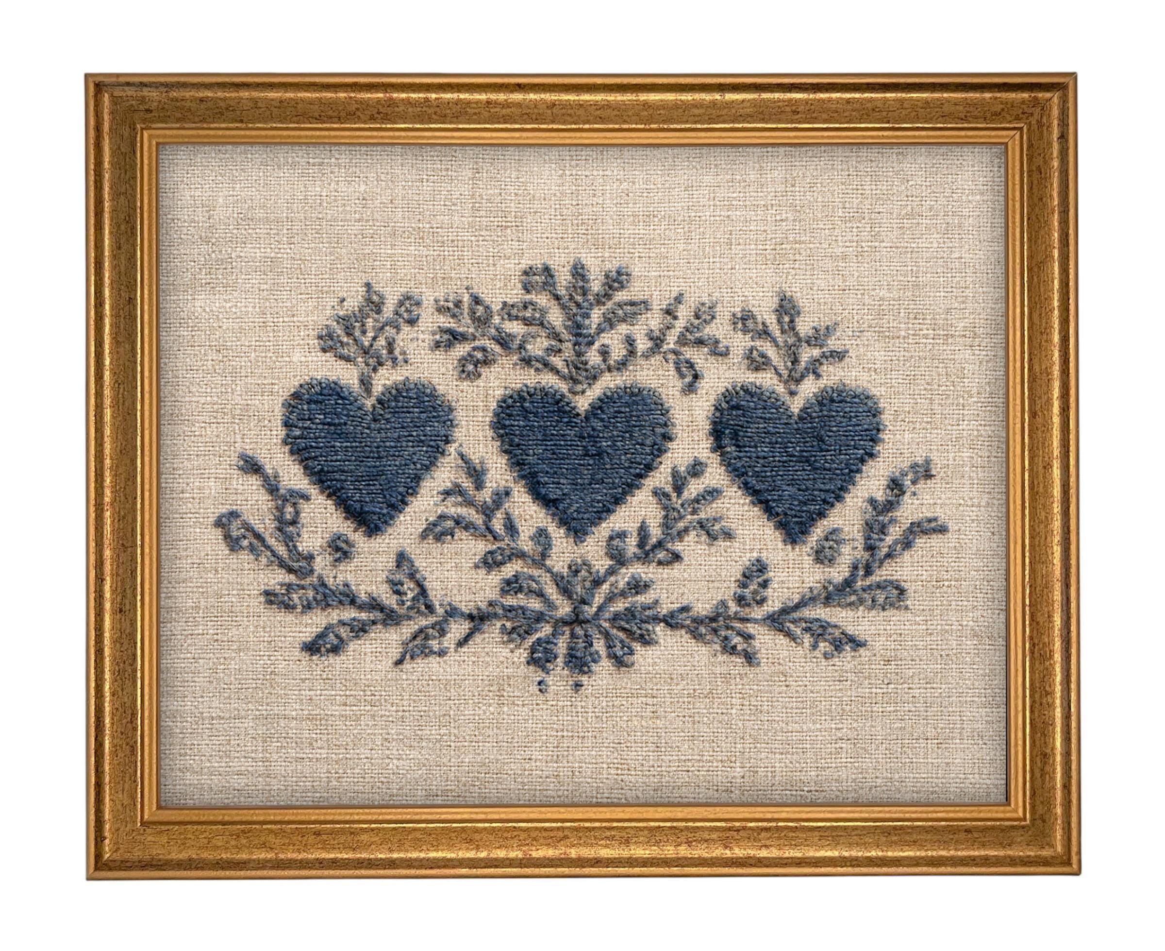 Framed Vintage Canvas Print: Folk Art Heart Tapestry Art #MSC-110
