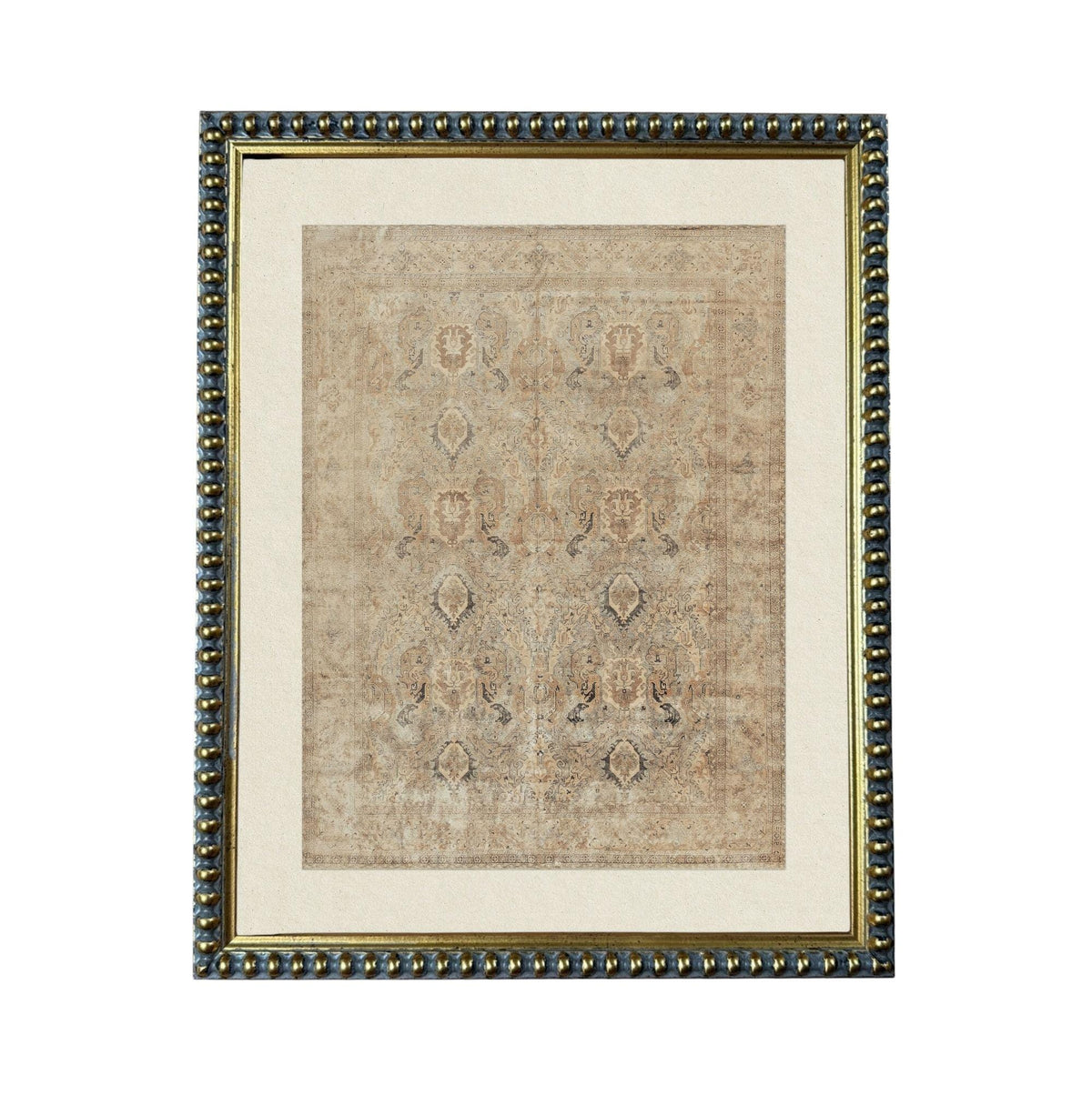 a square frame with a beige carpet hanging on it.
