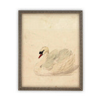Vintage Framed Canvas White Swan Art #A-101