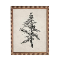 A framed black and white illustration of a tree with intricate details and a textured background.