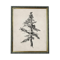 A framed black and white illustration of a tree with intricate branches and foliage.