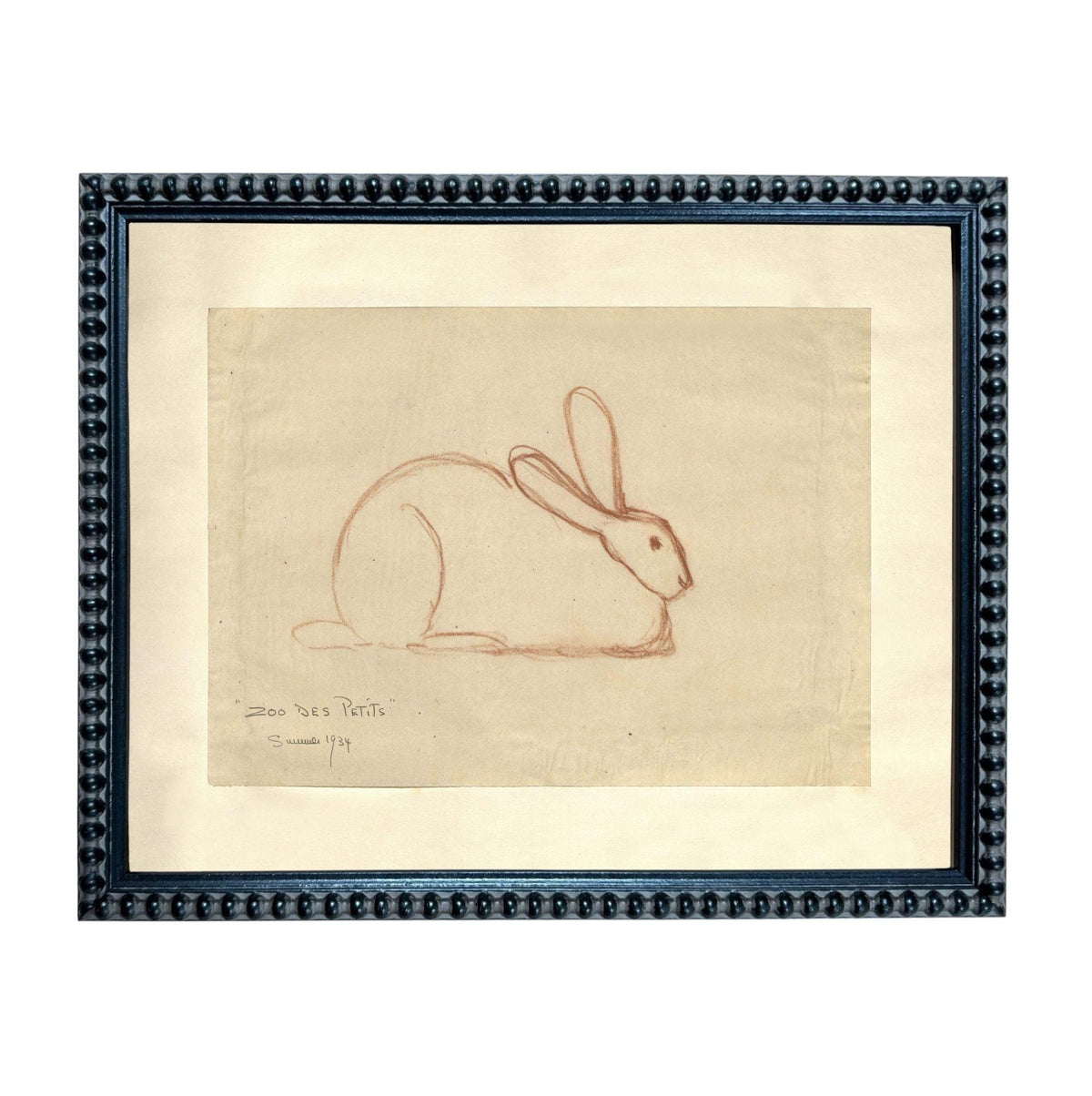 The image is a framed artwork depicting a rabbit, which is a type of rabbit.