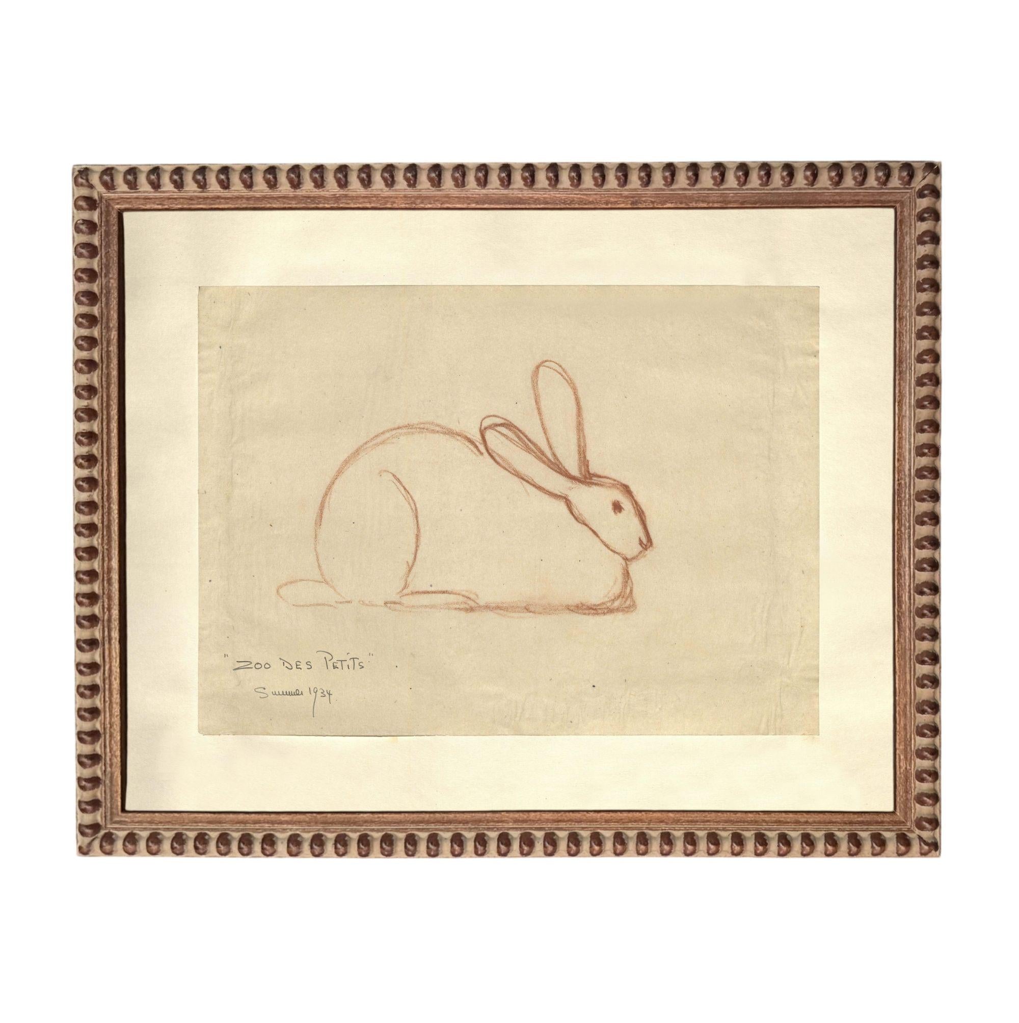 The image is a framed artwork depicting a rabbit, which is a type of rabbit.