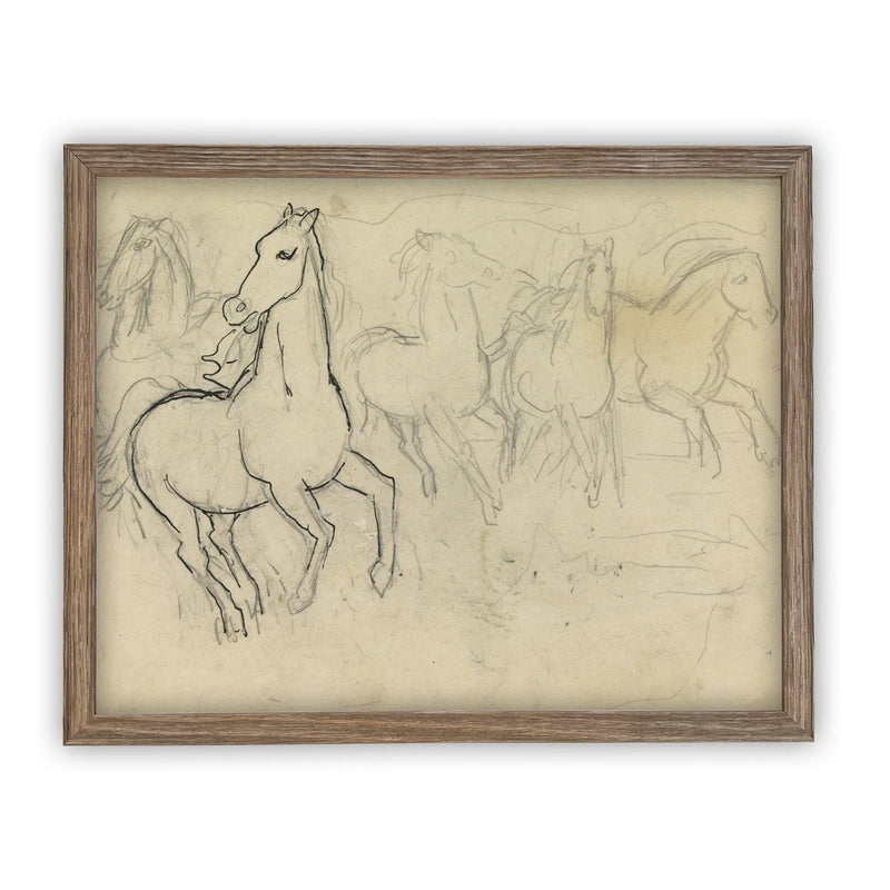 Vintage Framed Canvas Art Vintage Horse Sketch Art #A-128