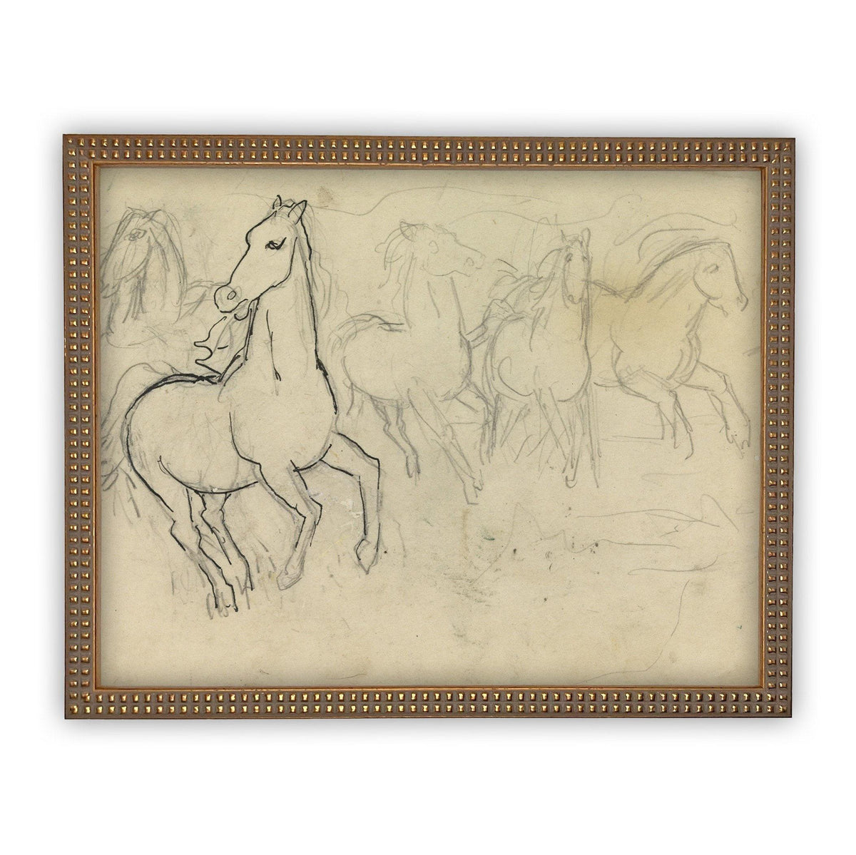 READY to SHIP 8X10 Vintage Framed Horse Sketch Art Print: Farmhouse Canvas