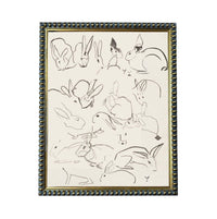 a collection of stylized rabbit illustrations, each with unique features and poses. The rabbits are depicted in various positions and orientations, creating a dynamic and visually engaging composition. The image does not contain any text or additional objects, and the rabbit illustrations are the sole focus of the image.